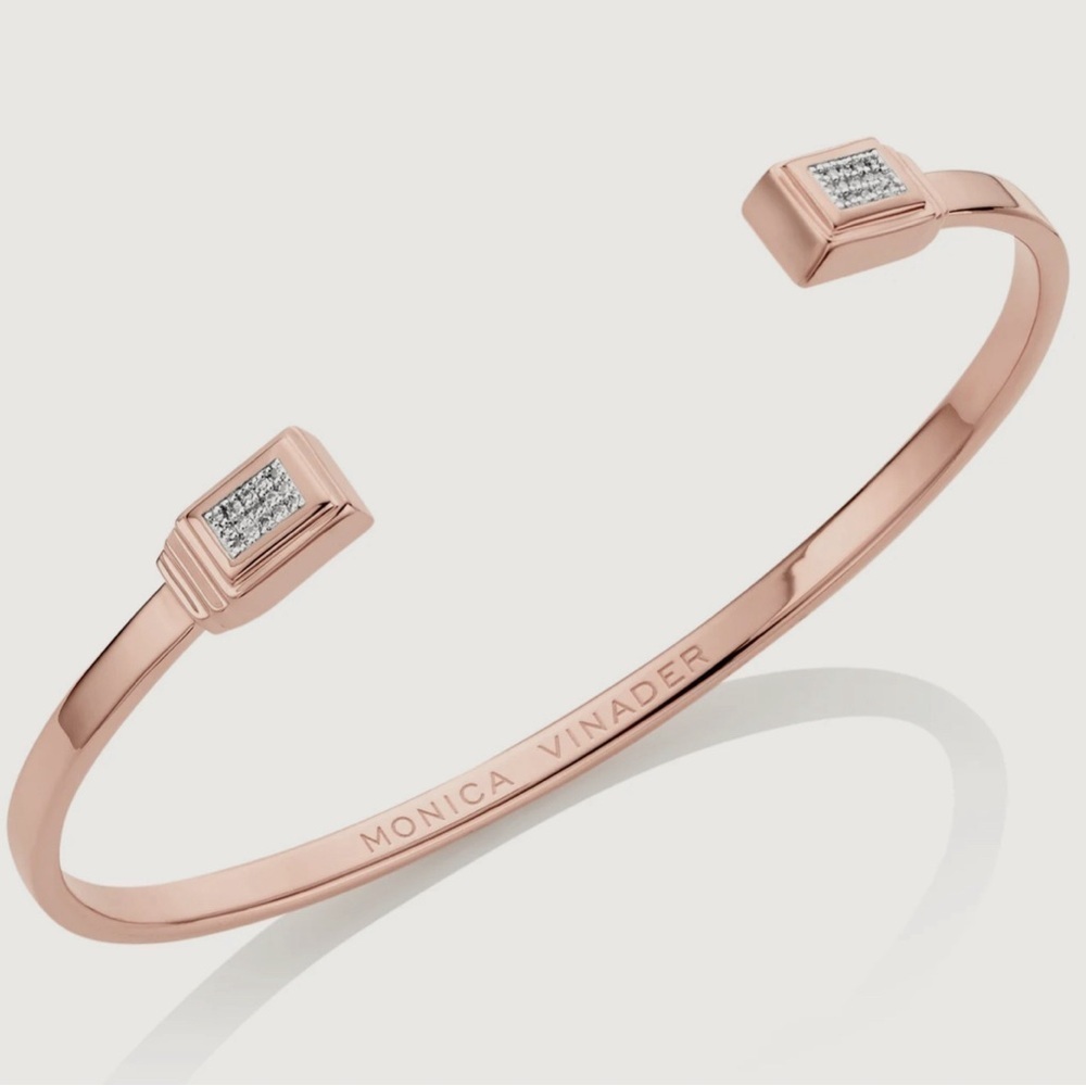 Monica Vinader Baja Deco Thin Diamond Cuff Bangle18K  Rose Gold Vermeil